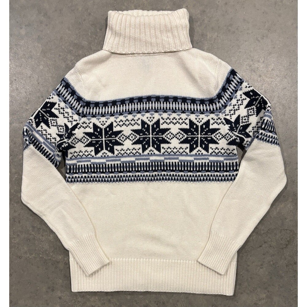 Gap Womens Cotton Blend Snowflake Turtleneck Sweater Ivory Size XS